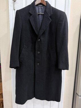 Silver Cloud Italian Wool Cashmere Blend Long Overcoat Mens 42R Black Bulgaria
